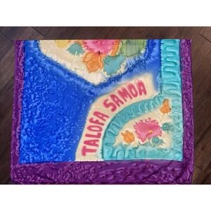 Vintage 69X43 Hawaiian‎ Beach Sarong Aloha Souvenir Flowers "Talofa Samoa"